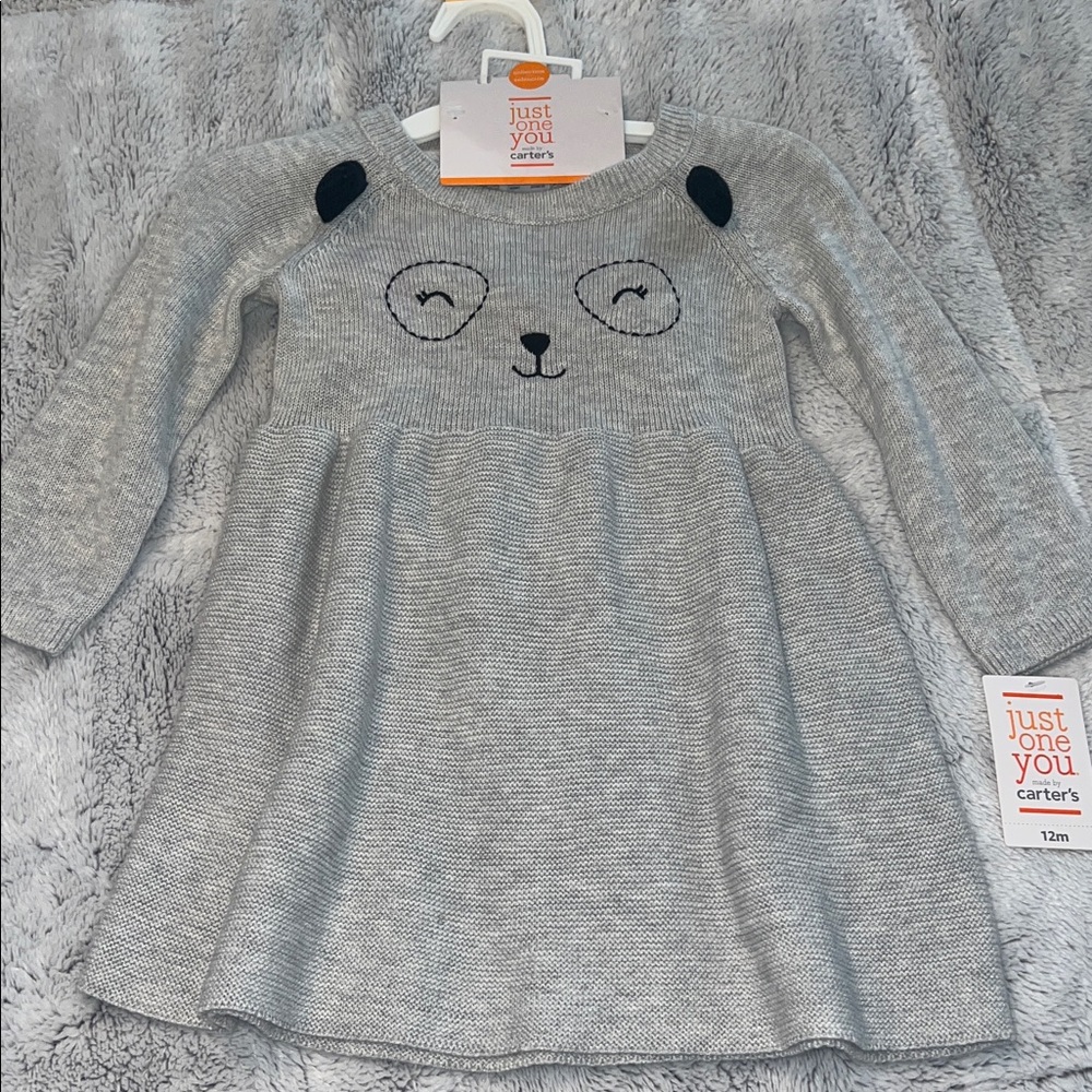 Carter's Light Gray Knit Dress with Panda Face